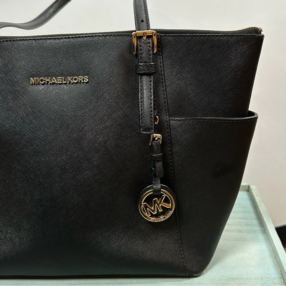 MICHAEL KORS faux leather top zip Charlotte bag in black